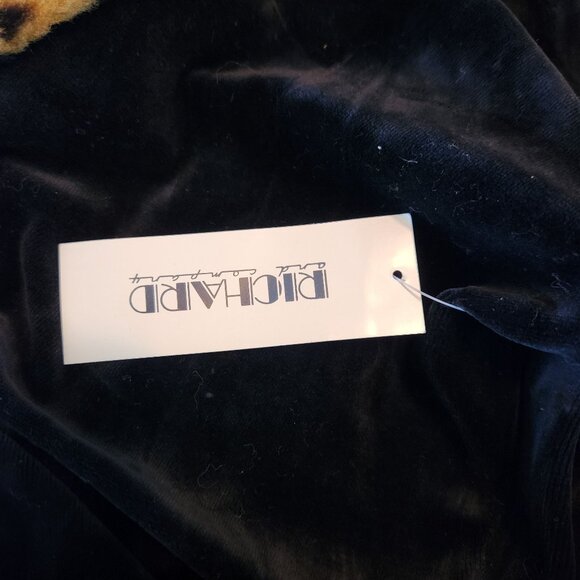 1990s Richard & Company Black Velvet Smoking Jacket Small Leopard Faux Fur Trim - Picture 7 of 8